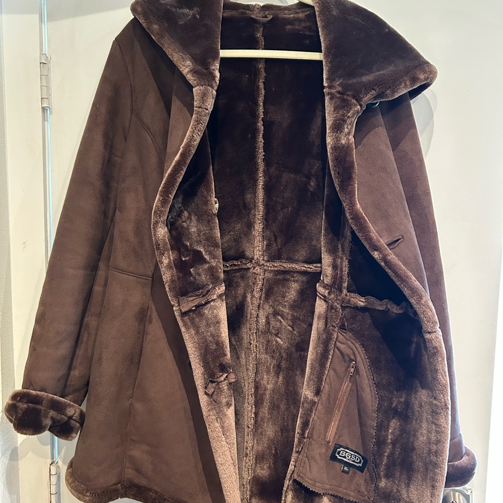 Brown Faux Fur Lined Women's Coat